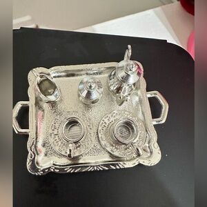 Miniature Elegant Silver Tea Set with Tray